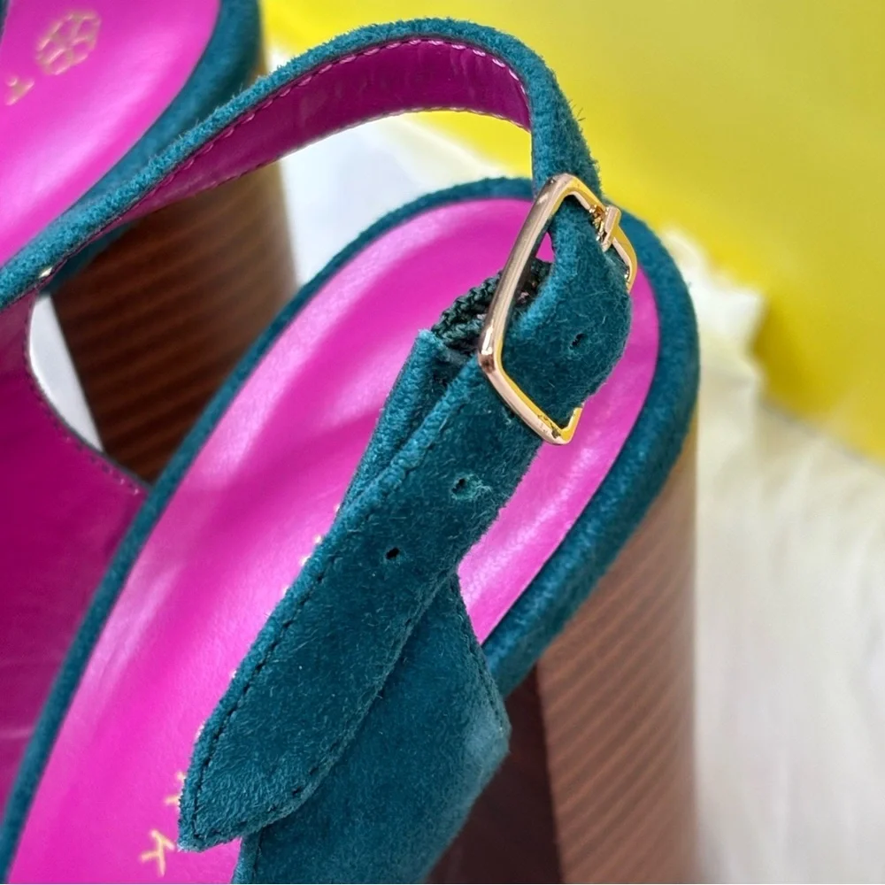 NIB New with‎ Box Trina Turk Joni Platform Suede Heels in Aqua Bloom Size 7.5